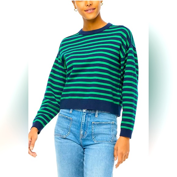 J Crew Striped Drop-Shoulder Pullover 100% Merino Wool Size S - Picture 1 of 12